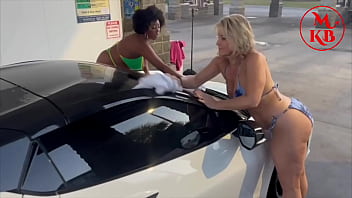 Three Filthy Sluts Service A Massive Cock At The Public Carwash